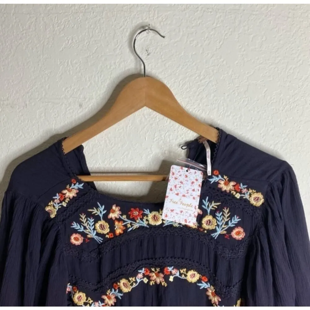 NWT Free People Pasadena Embroidered Long Sleeves Mini Plum‎ Dress ( XS ) - Image 4