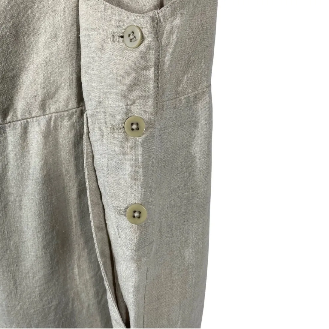 Eileen Fisher Women's Organic Linen Overalls Beige Crop Jumpsuit M Minimalist - Image 8