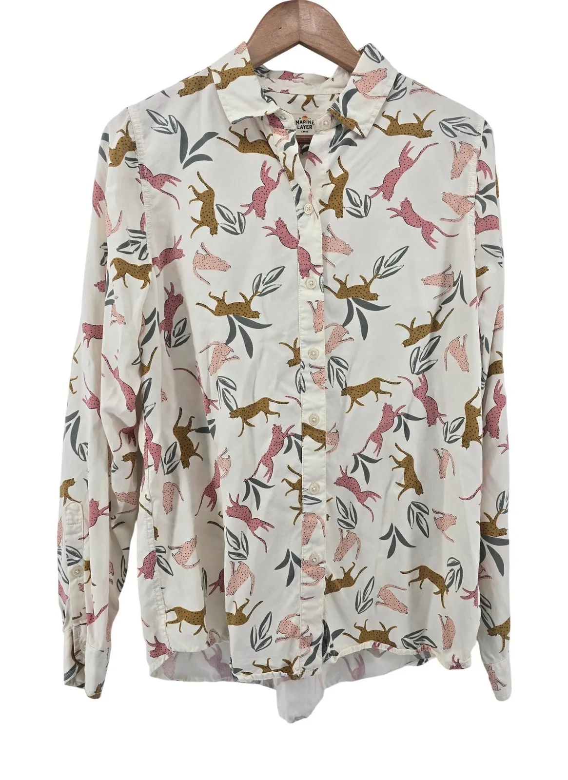 Marine Layer Women's Large Button Down Long Sleeve Cheetah Leaf Print Shirt - Image 1