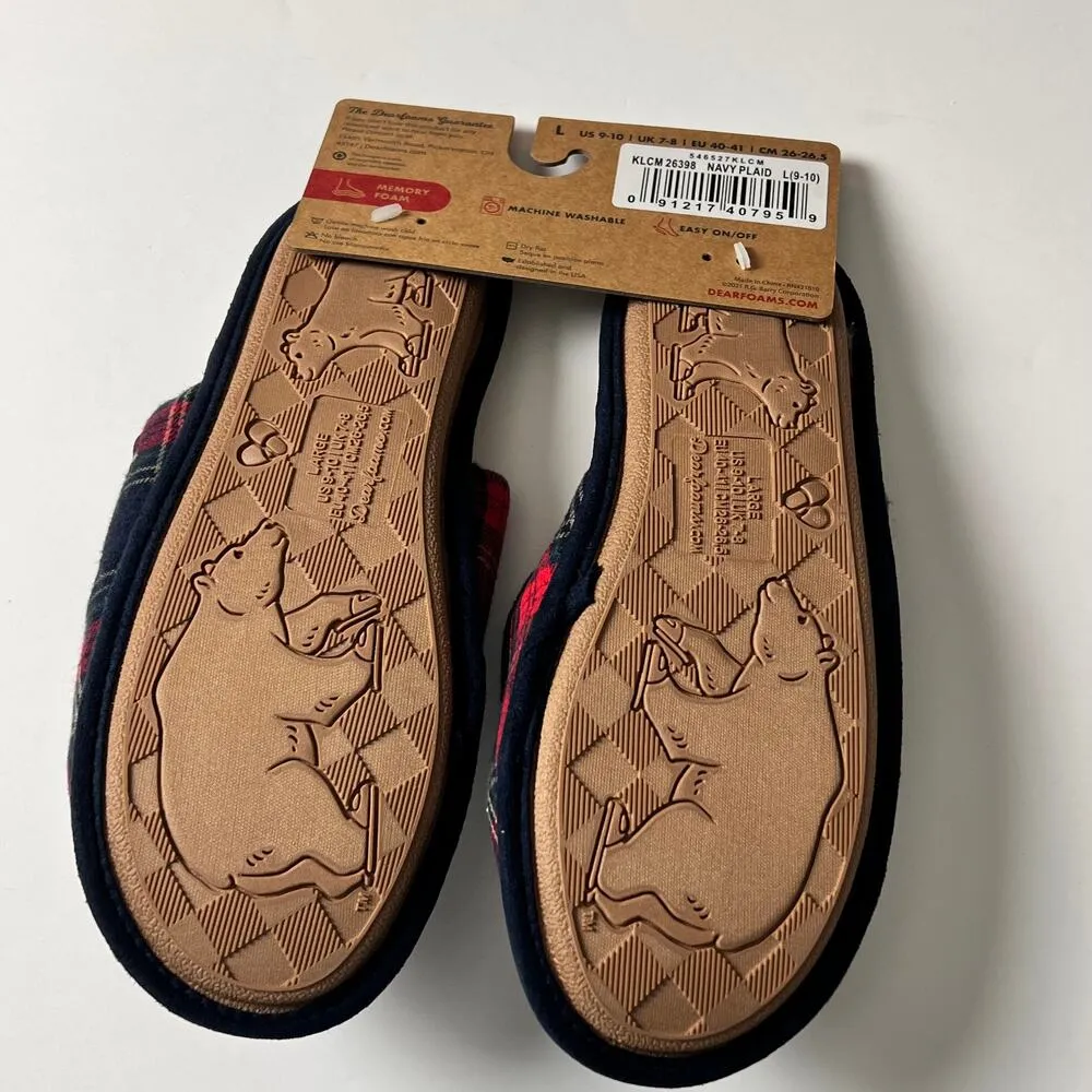 Dearfoams Women's Holiday Plaid MAMA BEAR Faux Fur Slip On Slippers Sz 9-10 - Image 5