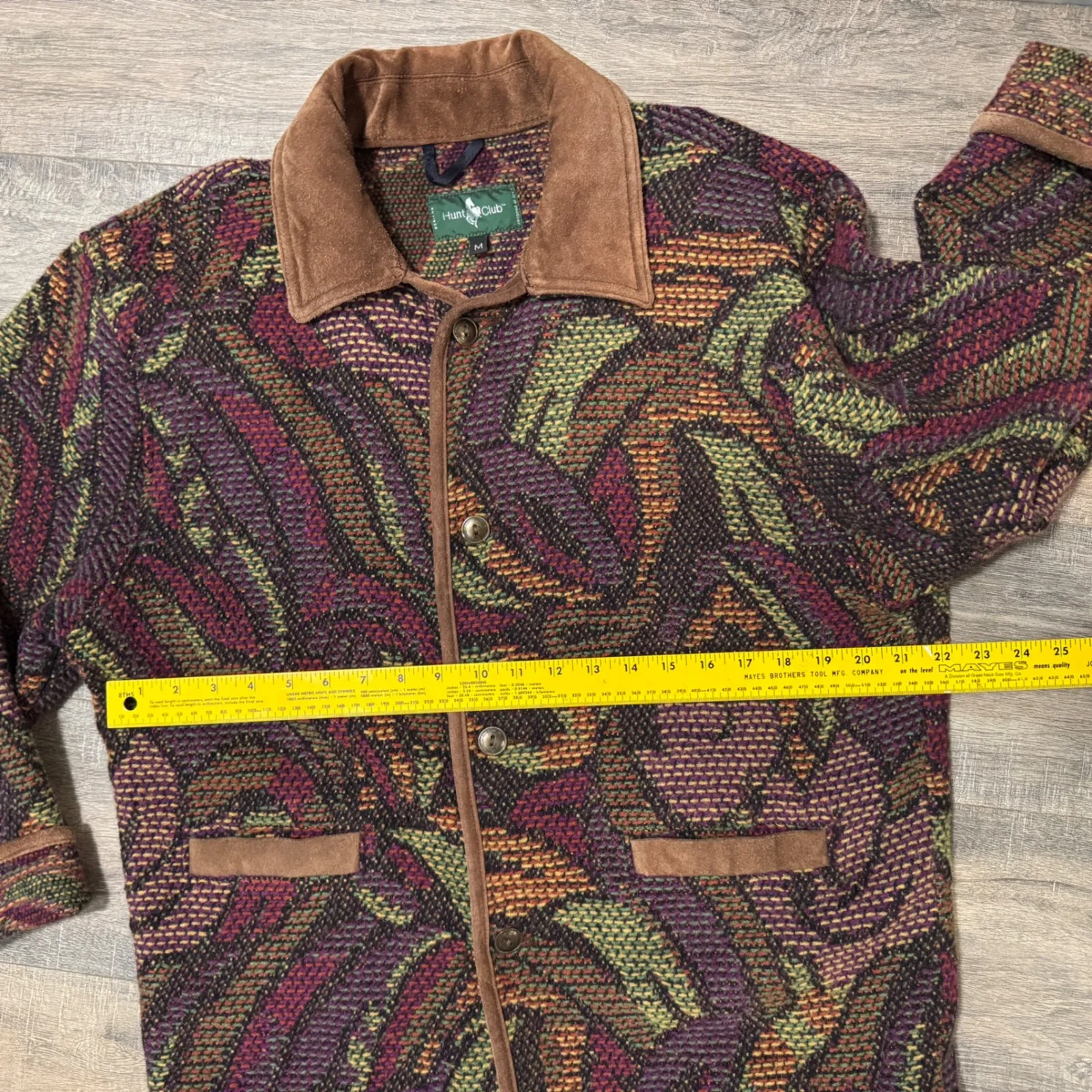 Vintage Hunt Club Wool Blend Jacket Women's Medium Tapestry Pattern Suede Collar - Image 8