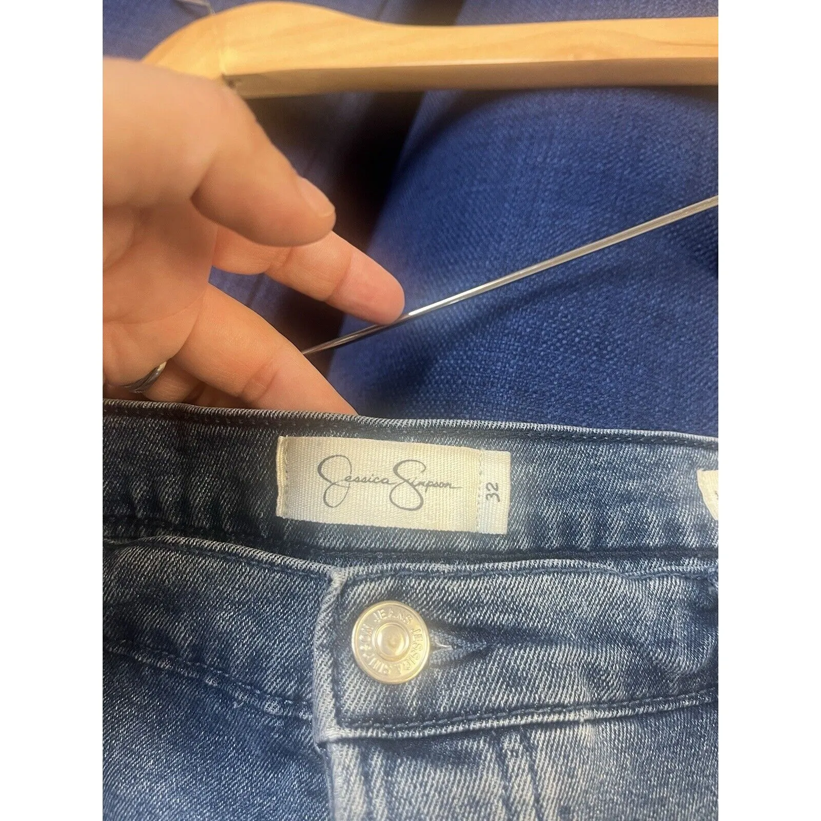 Jessica Simpson Infinite High-Waist Cut Off Jean Shorts‎ - Size 32 Knit Patch - Image 5