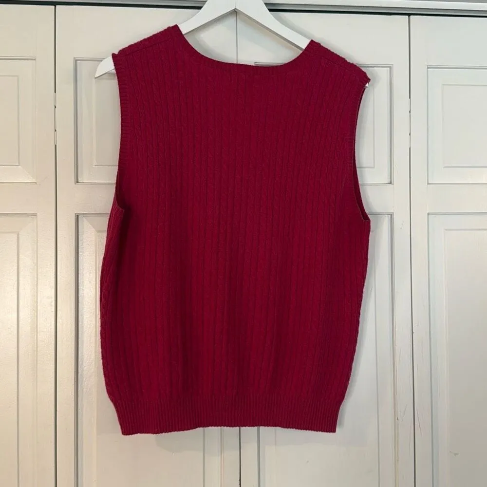 L.L. Bean cashmere wool cableknit vneck sweater vest large Pink - Image 4