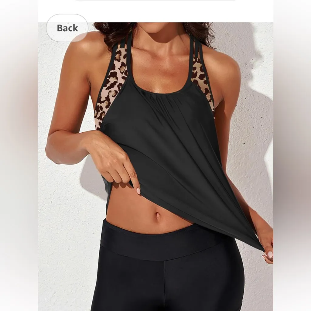 leopard print swim tank bra size Medium in black new Brown - Image 6