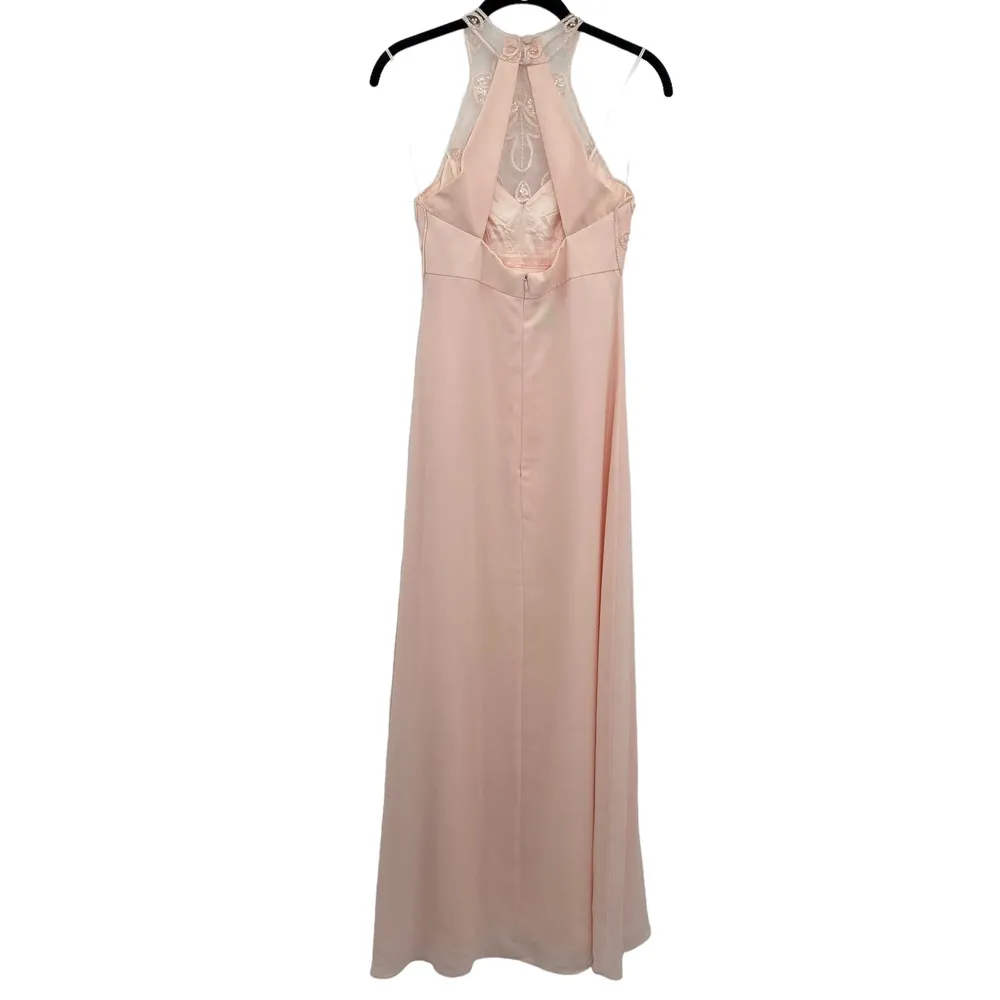 Vintage 90s Y2k Faviana Baby Pink Halter Neck Beaded Semi Formal Gown Dress 6 - Image 4