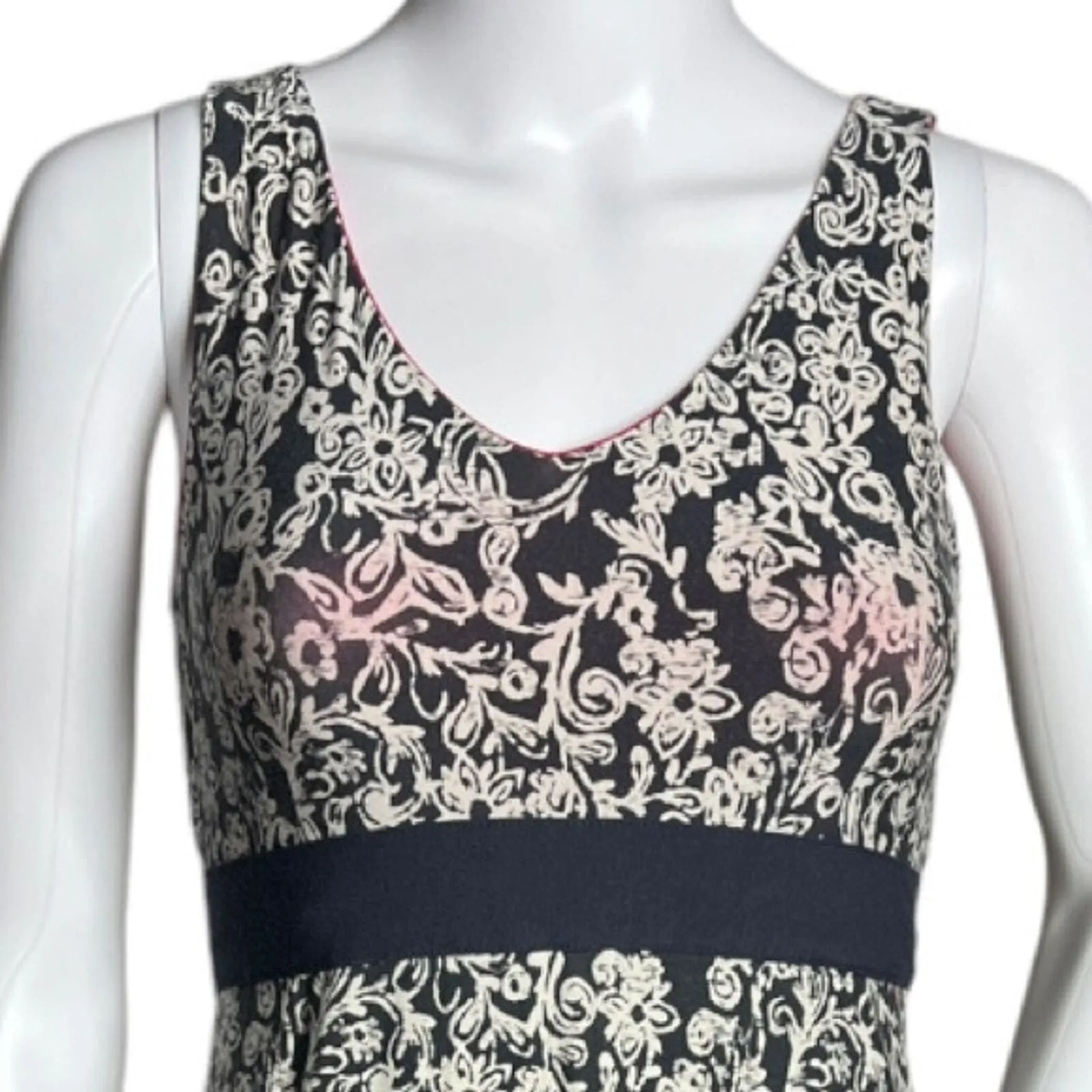 Athleta Dress Womens XS Black White‎ Pink Floral Santorini Casual Travel Commute - Image 4