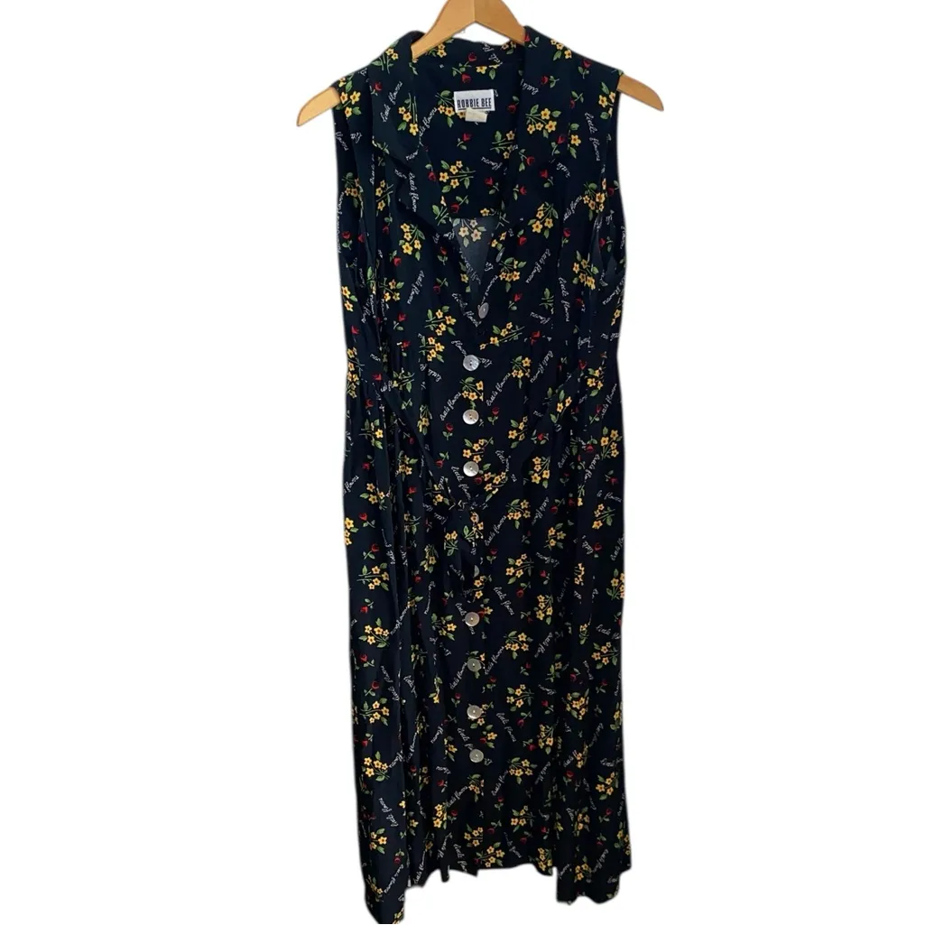 Vintage 90s Robbie Bee Blue Floral Little Flowers Script Maxi Dress cottagecore - Image 7
