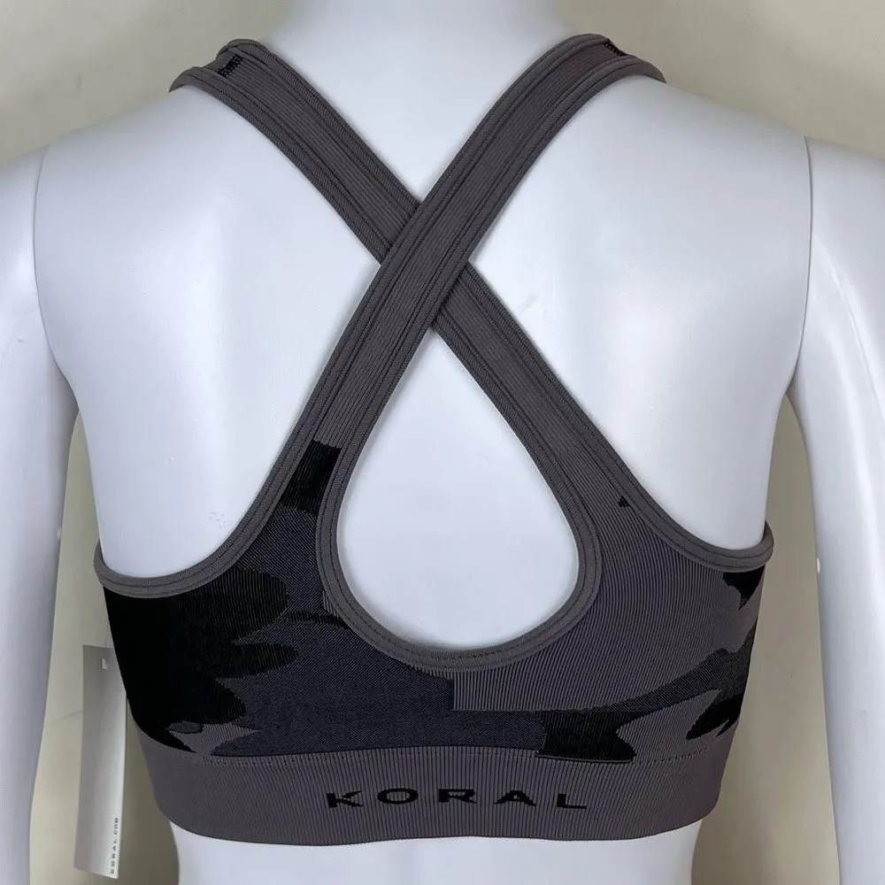 Koral Criss-Cross Sports Bra in Gray Camo (No size) - Image 5
