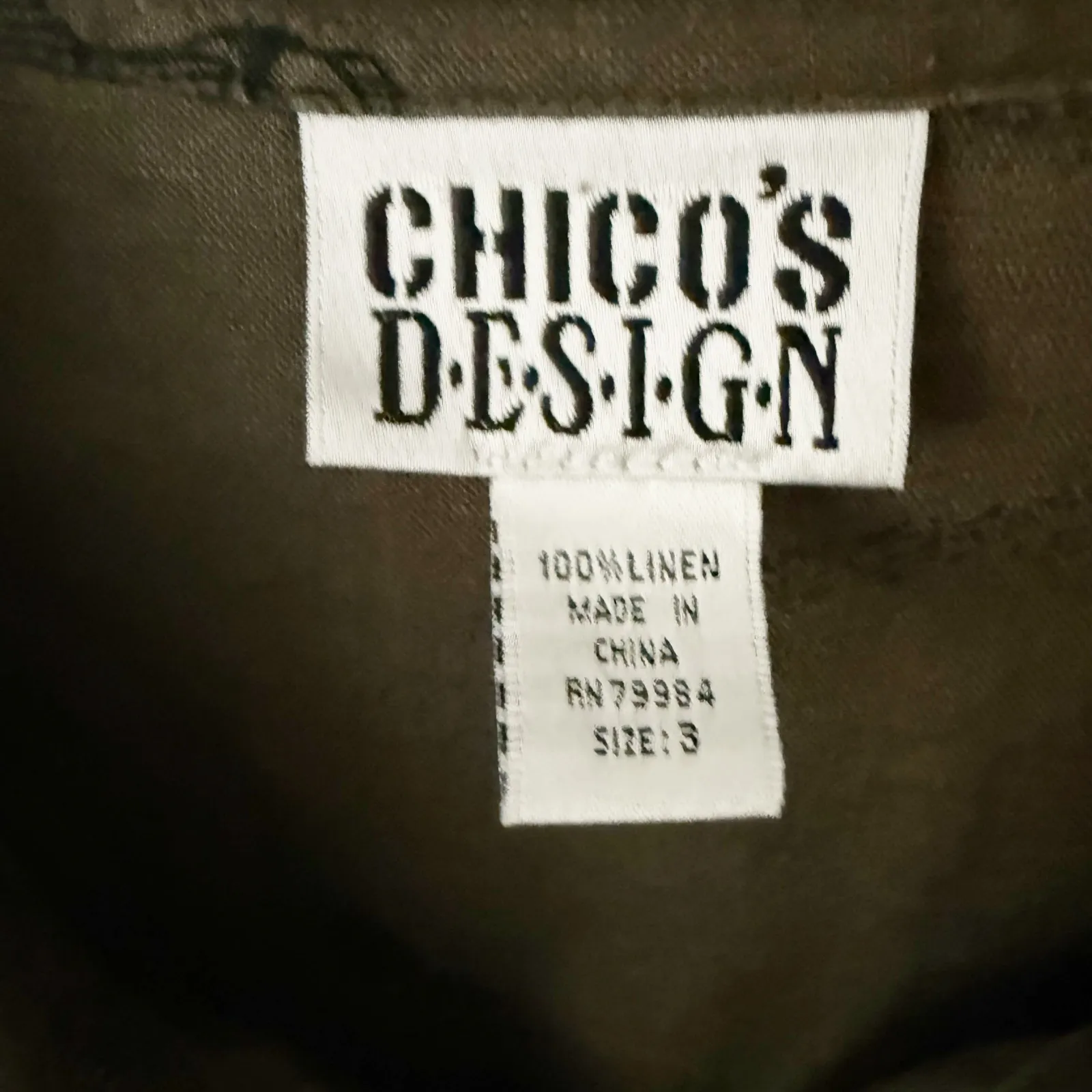 CHICO'S DESIGN | Olive Army Green Black Print Abstract Button Down | Size 3, XL - Image 3