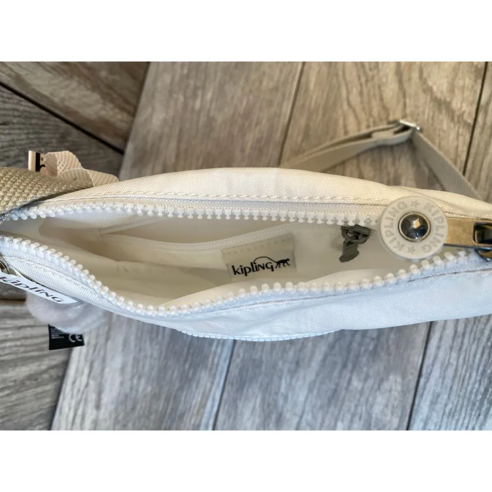 Kipling Cream Nylon Crossbody Bag with Monkey Charm – Adjustable Strap - Image 4