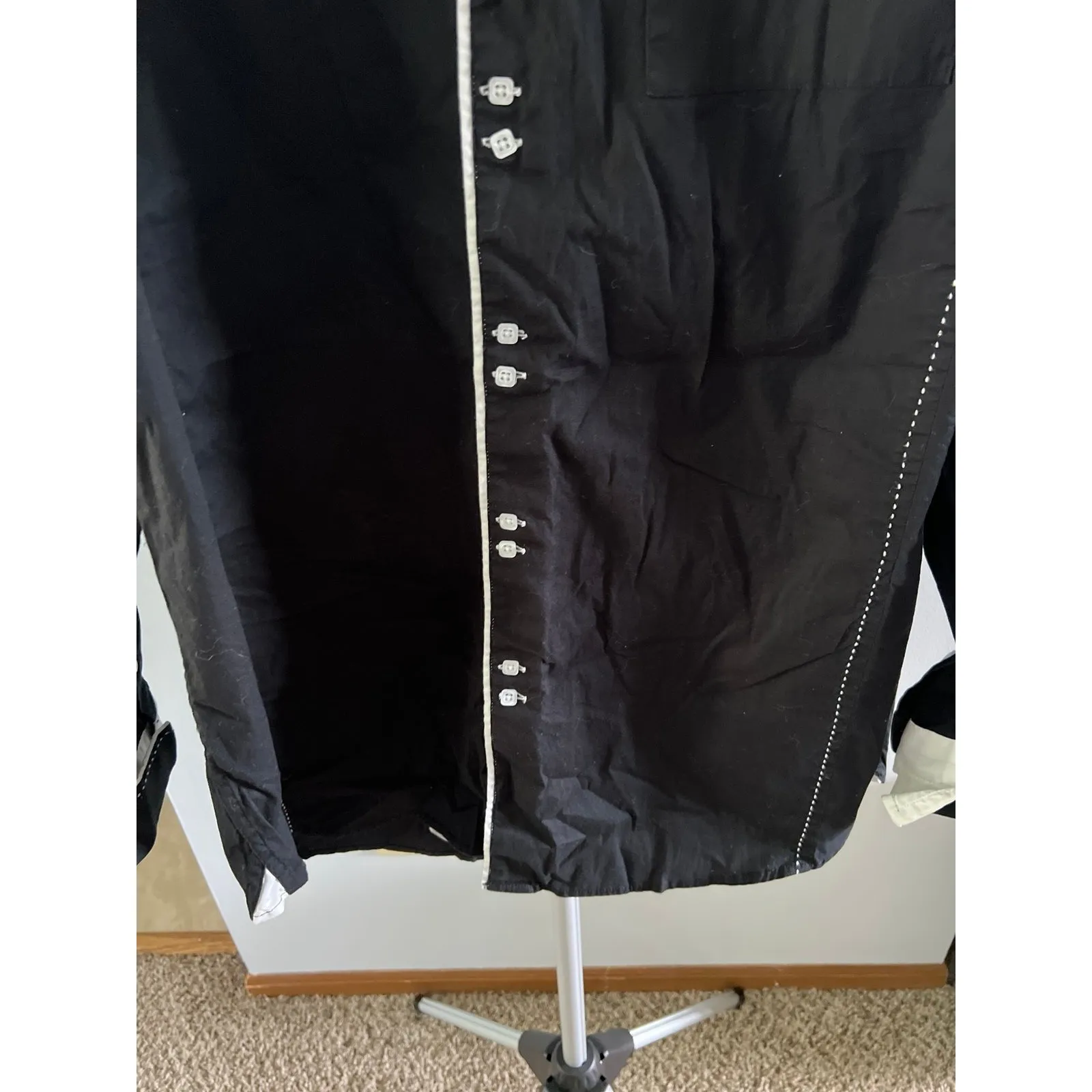 Assante Sport Men's Stylish black trimmed in white button‎ down Size XL - Image 3