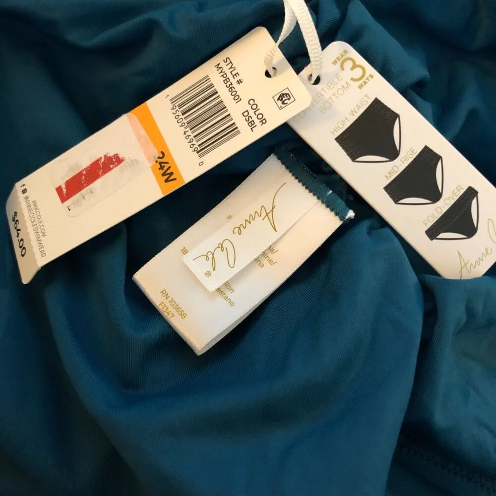 Anne Cole Bikini Bottom Convertible High Waist Shirred Ocean Green 24W - Image 6