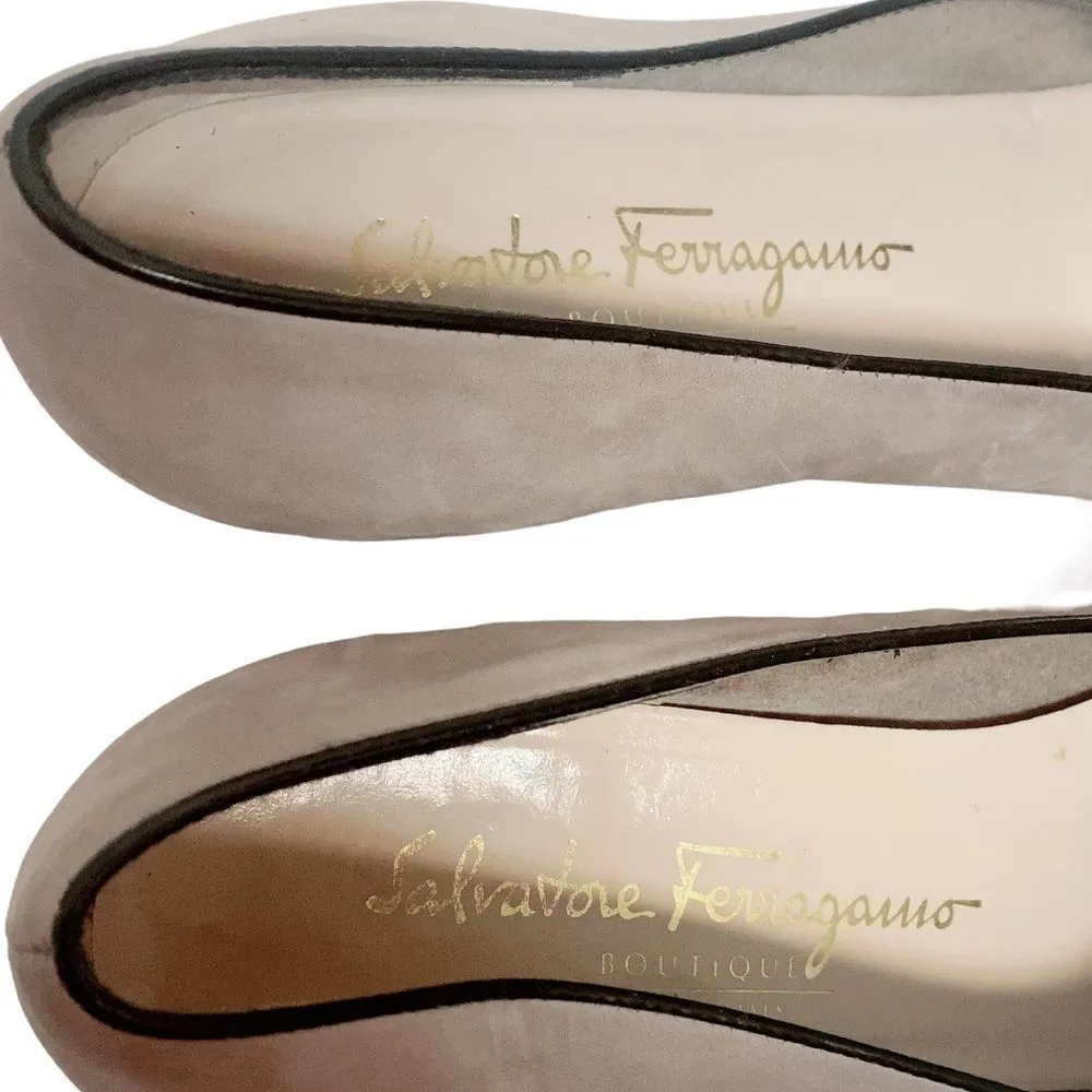 SALVATORE FERRAGAMO GRAY SHOES SZ 8.5 A2 Women's Gold Accent Black Trim Office - Image 14