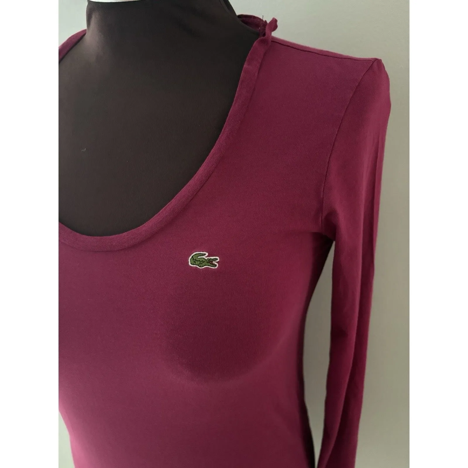 Lacoste Long Sleeve Tee Shirt Womens Size 40 (M) Burgundy Base Layer Hiking Ski - Image 2