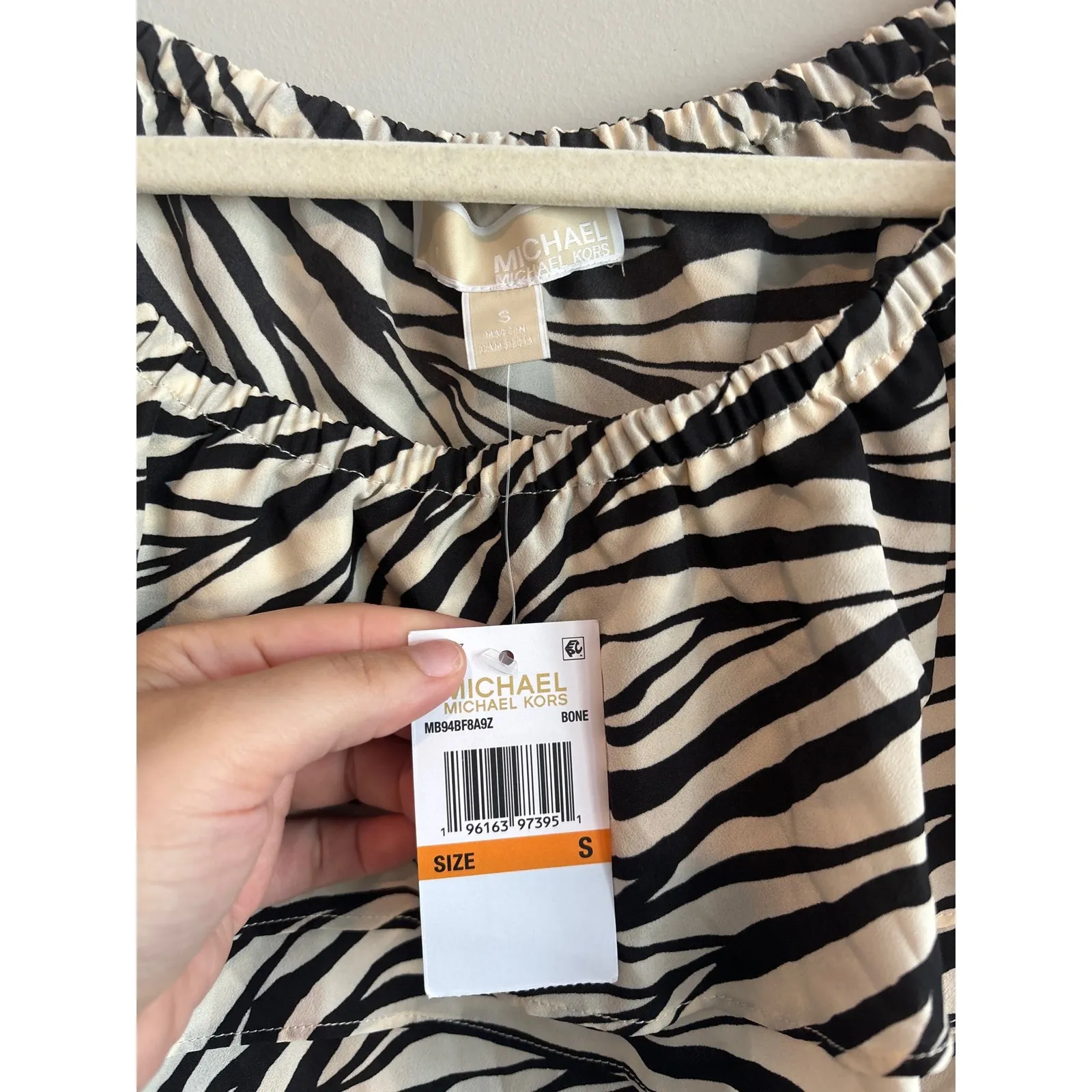 NWT Michael Michael Kors Women's Stadium Ruffle Blouse Zebra Print Size Small - Image 3