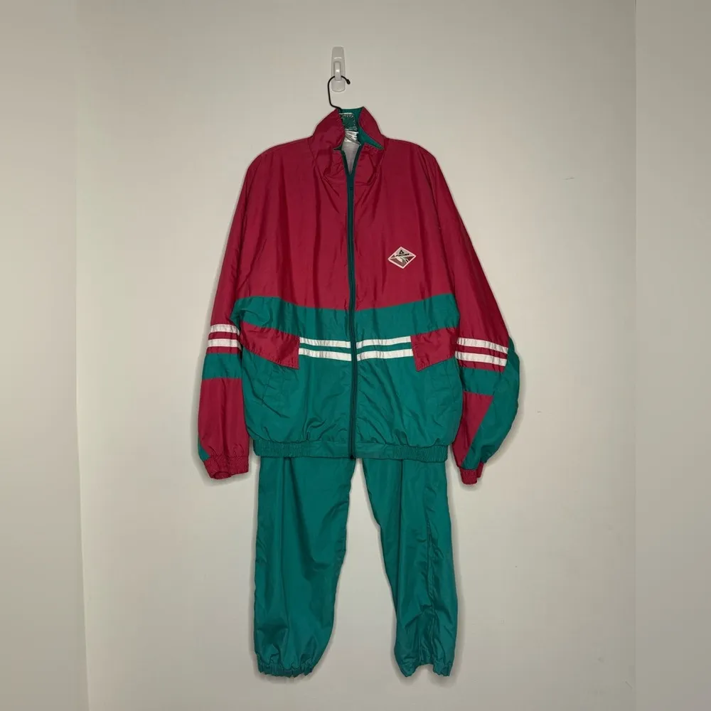 Vintage Fischer Tracksuit Pink, Green & White Retro Set Windbreaker Pants Size M Size M - Image 4