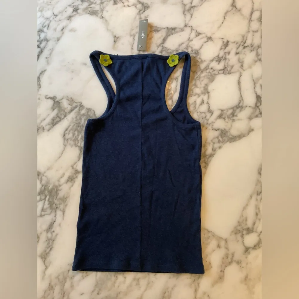 NWT J.Crew navy blue ribbed tank top small hole sew or cover w incl flowers XS - Image 3