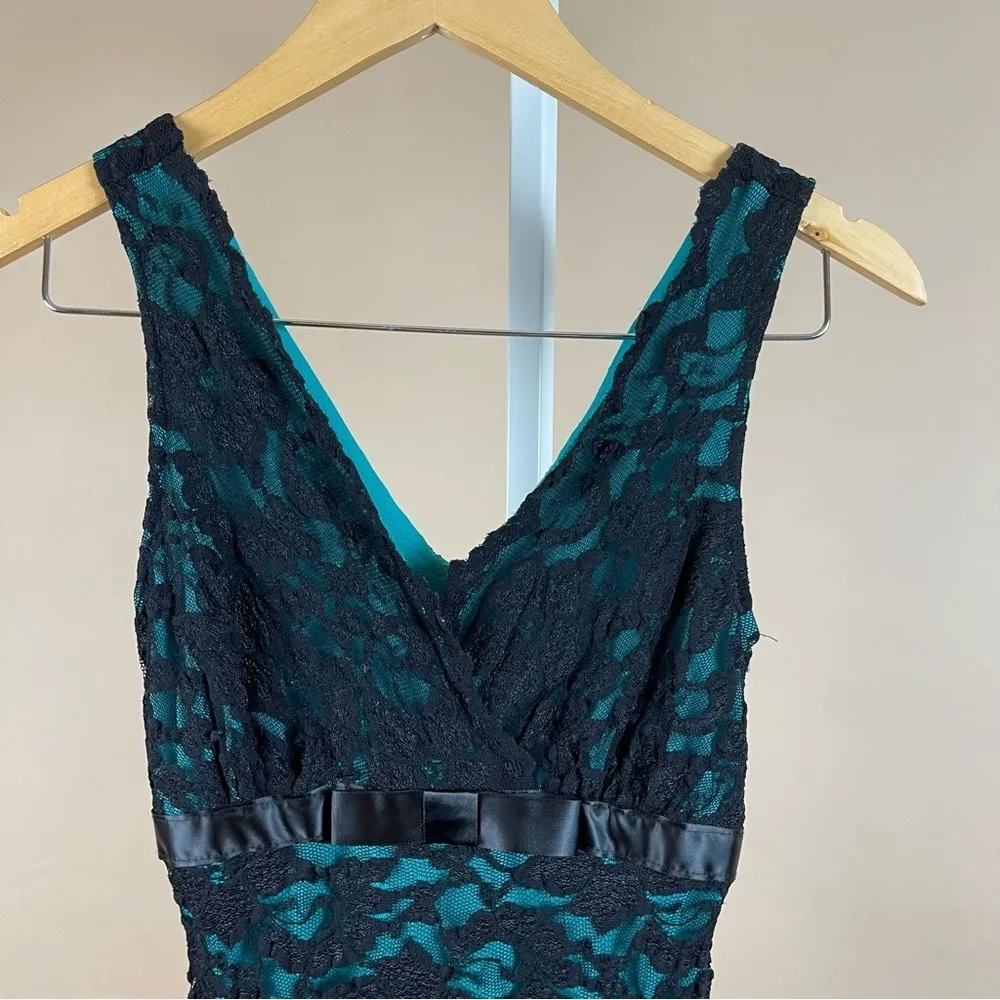 Ruby Rox Size Small Lace Turquoise Formal V Neck Sheath Dress Elegant Wedding - Image 3