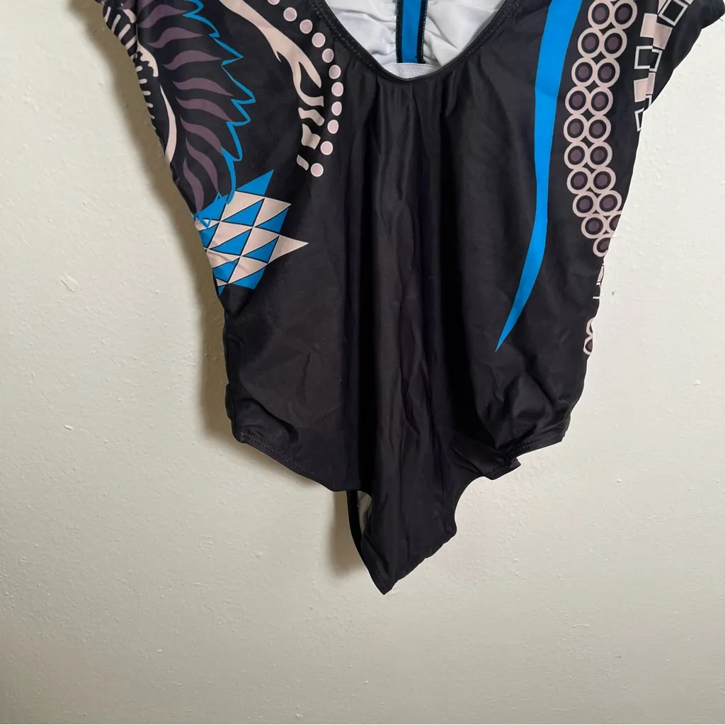 One Piece Swimsuit Black Blue Beige Geometric M Size M - Image 8