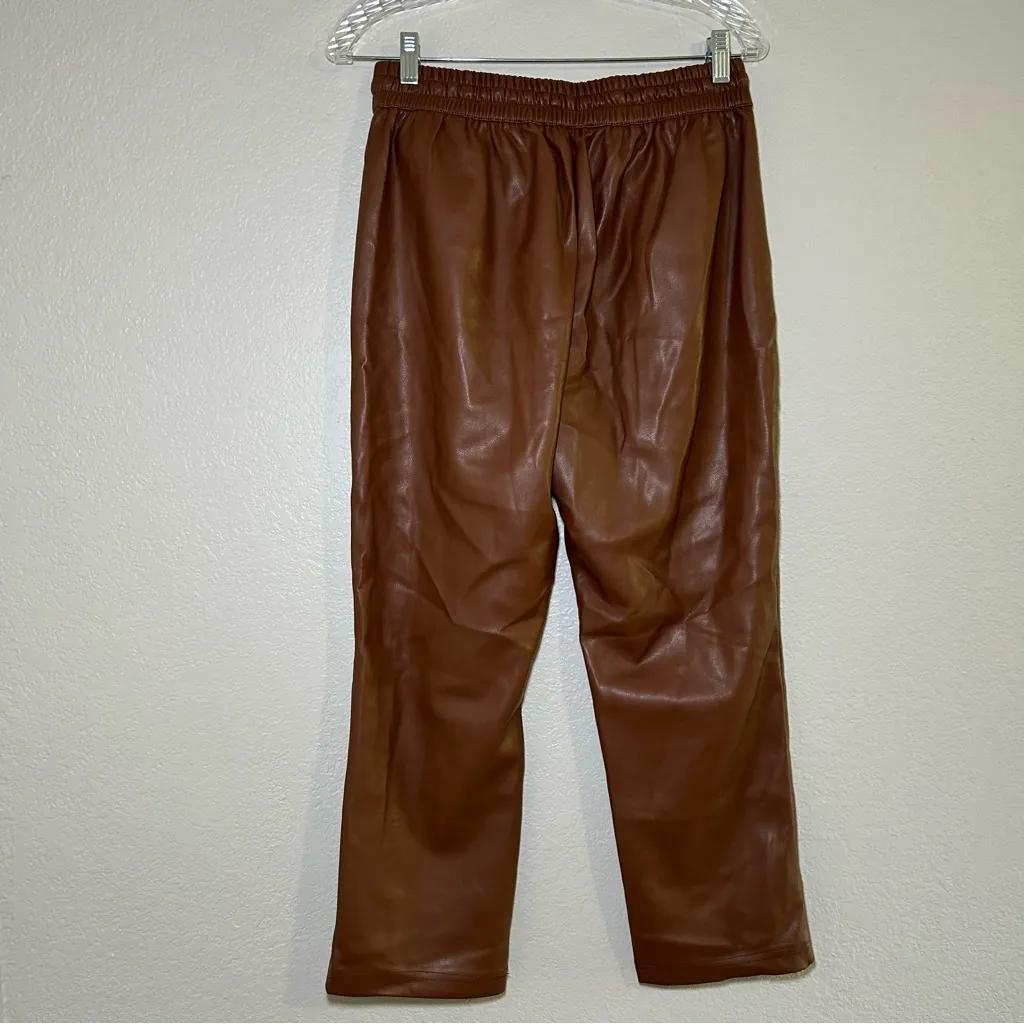Andrew Marc Brown Leather Straight Leg Pants Women’s Medium going out fall - Image 4