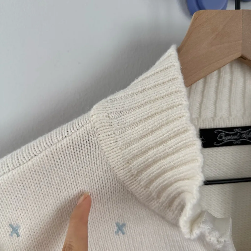 Vintage XL Ski Embroidered Full Zip Knit Cardigan Ivory Cabin Aspen Winter White - Image 5