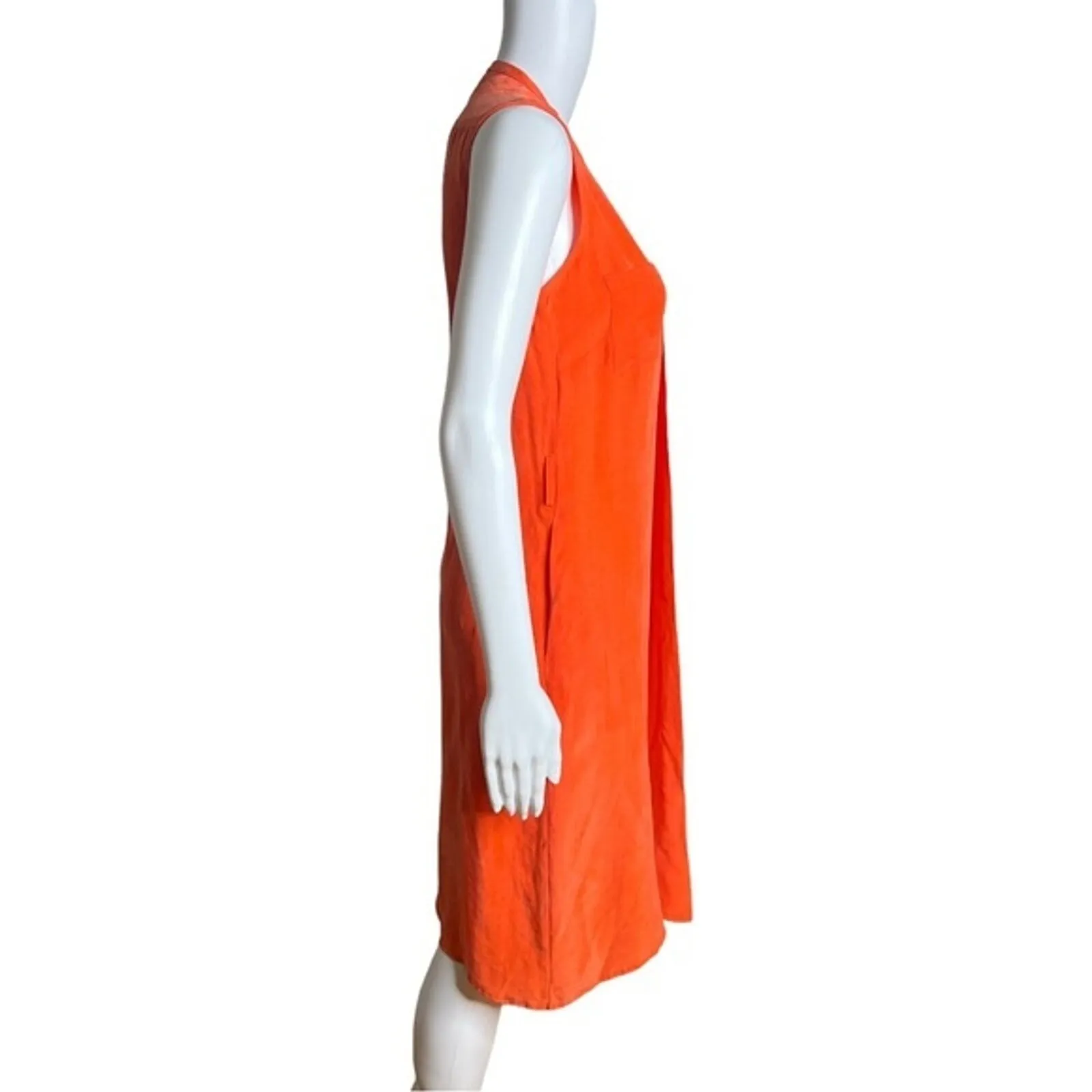 Massimo Dutti Dress Women Small Orange Sleeveless Pleat Front Keyhole Midi Party - Image 2