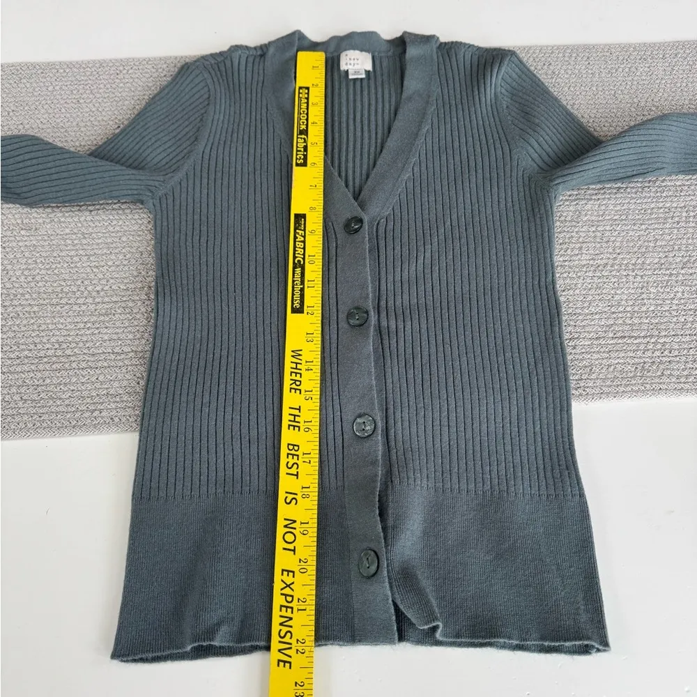 A New Day Vintage Blue Ribbed Slim Fit V Neck Cardigan Sweater Size XS - Image 11