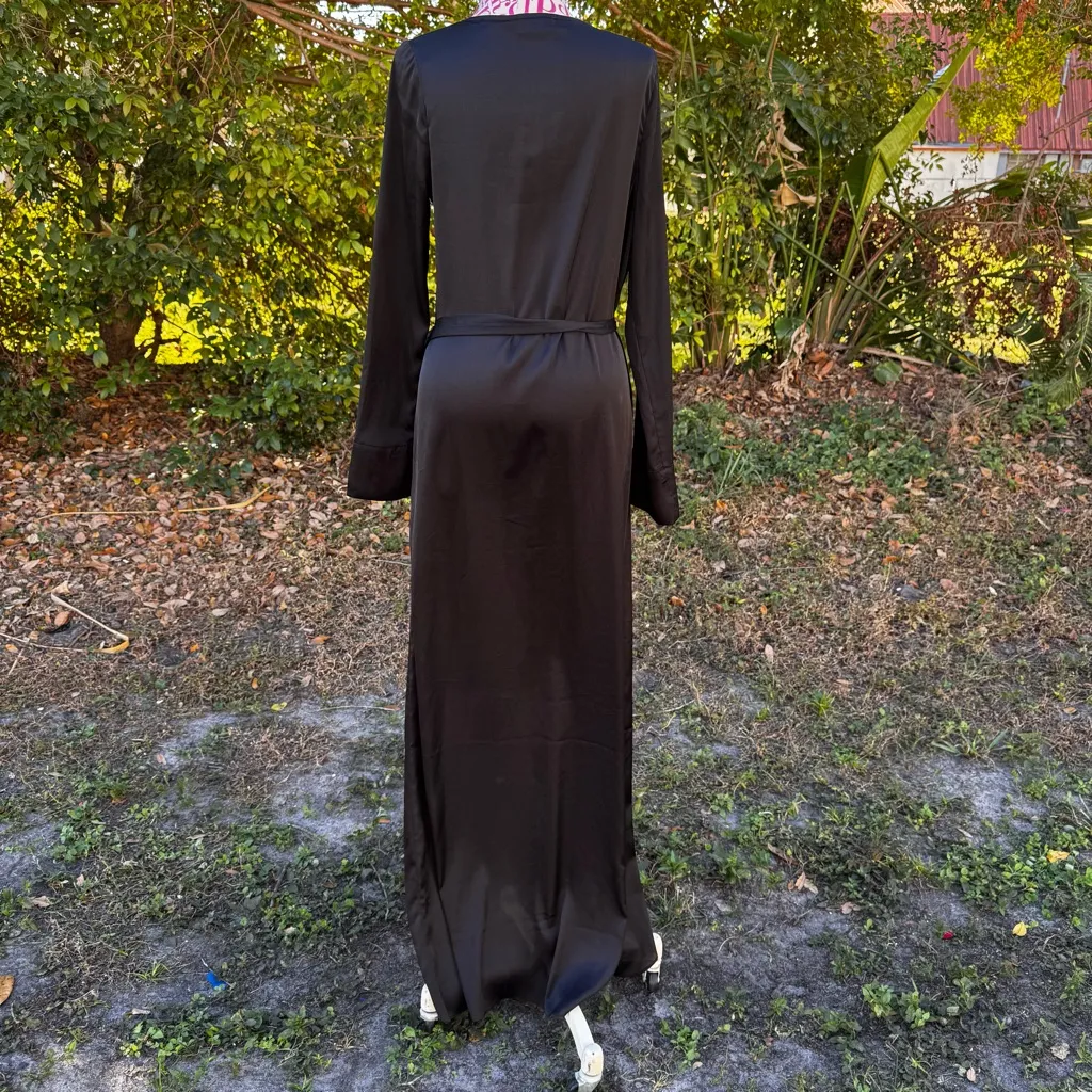 For Love & Lemons X Jaime King‎ La Lydia Black Satin High Slit Wrap Dress Size S - Image 6