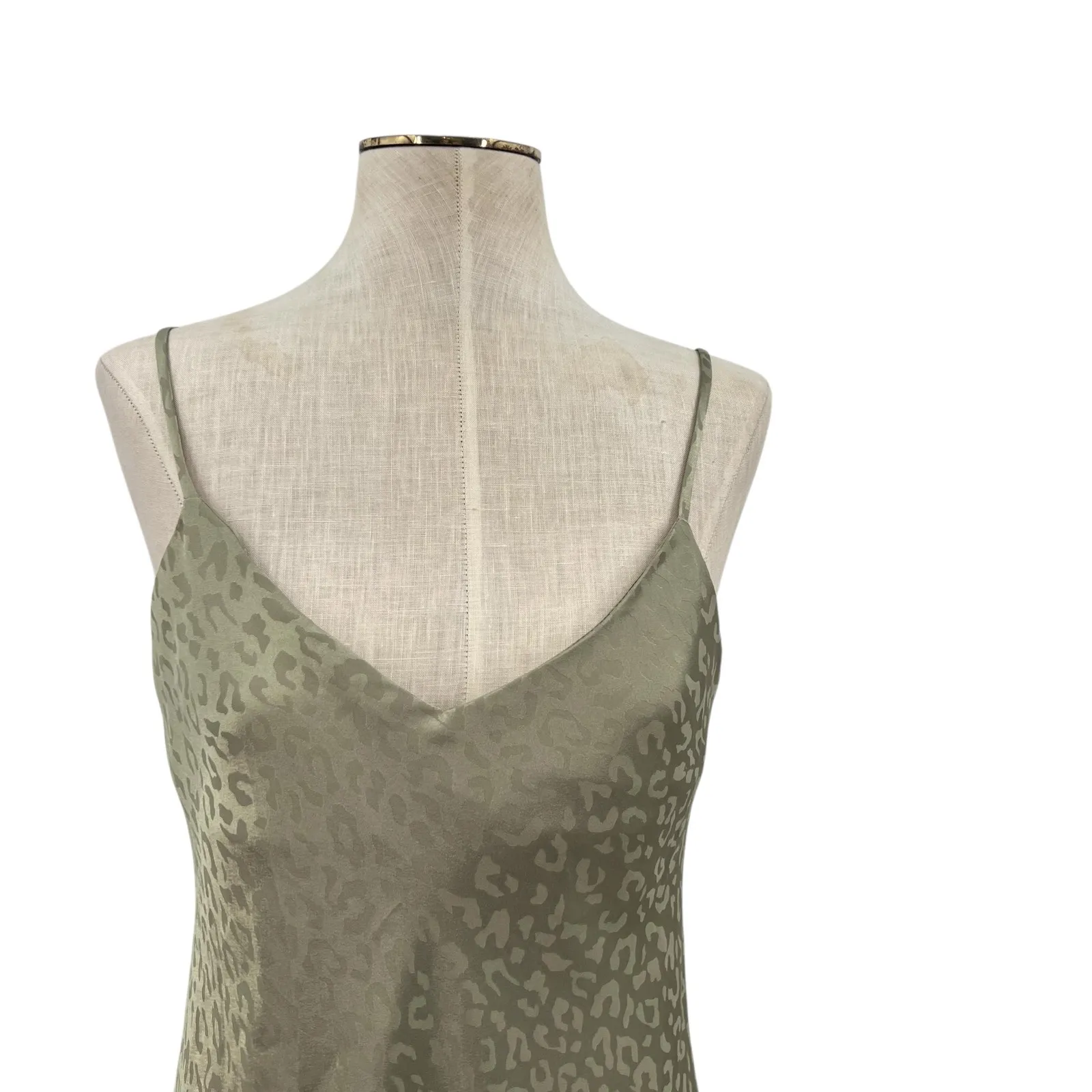 Show Me Your Mumu Zio Dress Slip Satin Cheetah Print Sage Green Size Small - Image 4