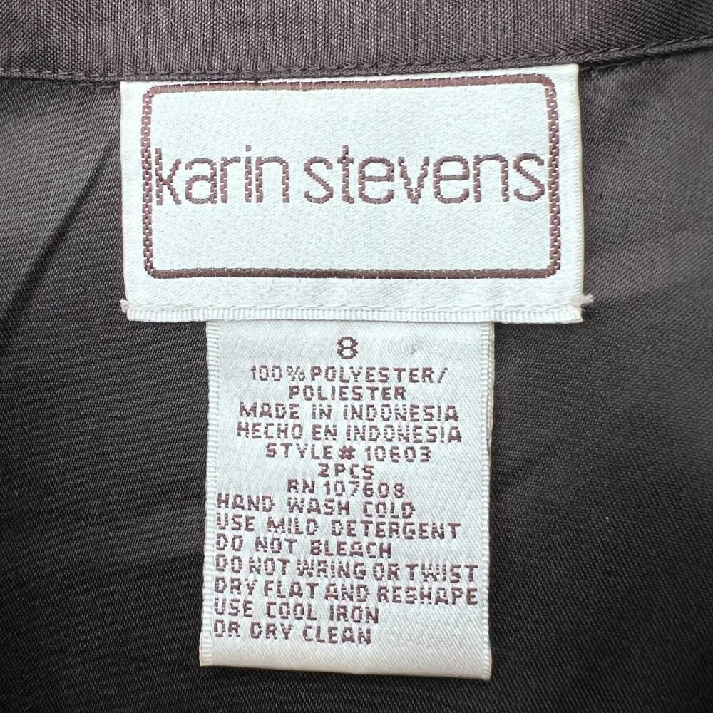 Karin Stevens 90s Brown Embroidered Floral Jacket Size 8 - Image 3