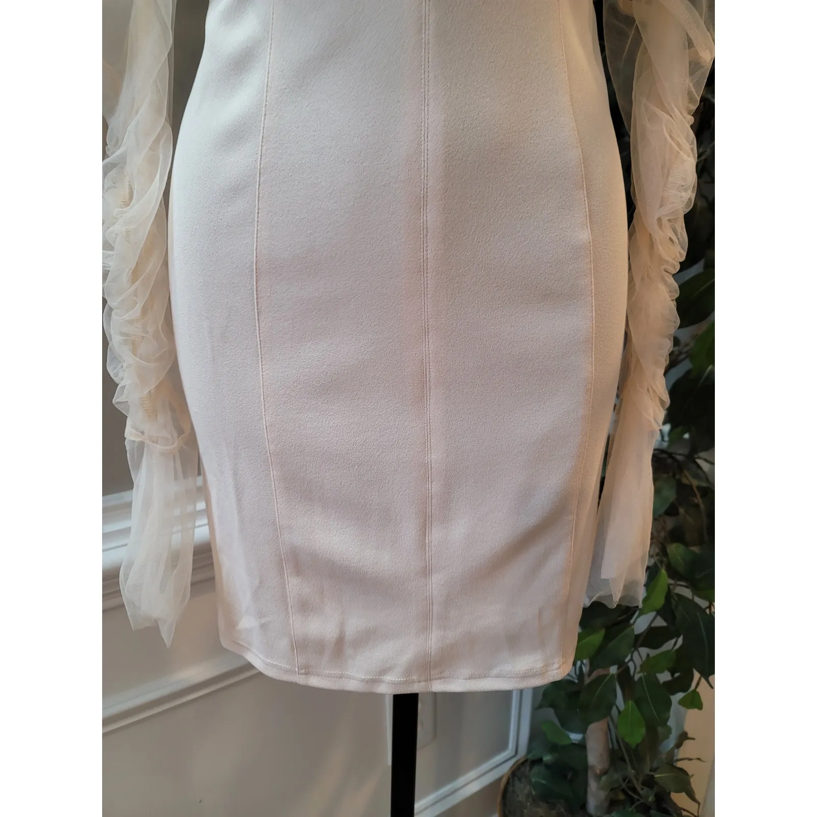 Womens Cocktail Dress Medium Pink Sheer Long Sleeve Mesh Bustier Bodycon Party - Image 5