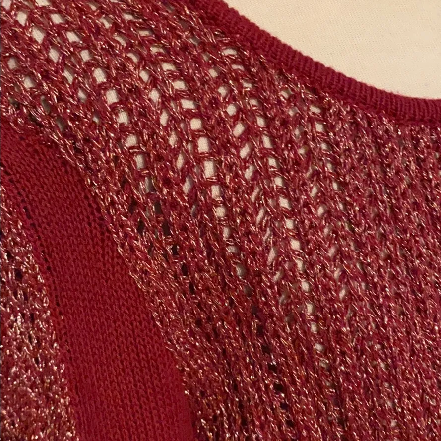 Women’s Lucky Brand Sweater tunic flare M Red gold open knit size medium - Image 3