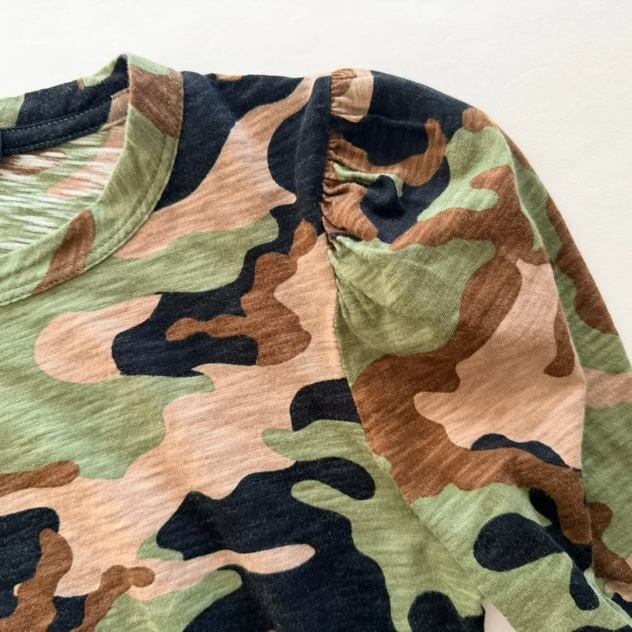 Veronica Beard Porter Camo 3/4 Puff Sleeve Top Size Small Cotton Slim Fit - Image 4