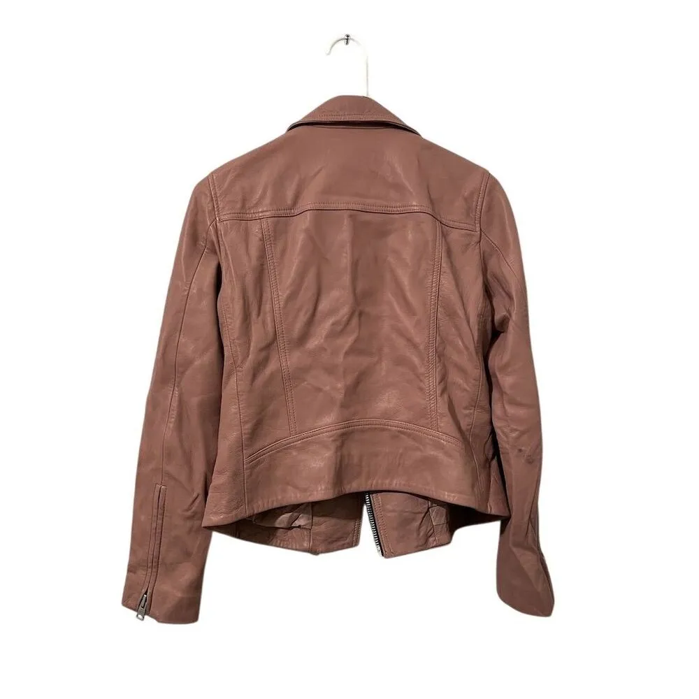 AllSaints Women's Pink Dalby Leather Biker Jacket Size 6 - Image 4