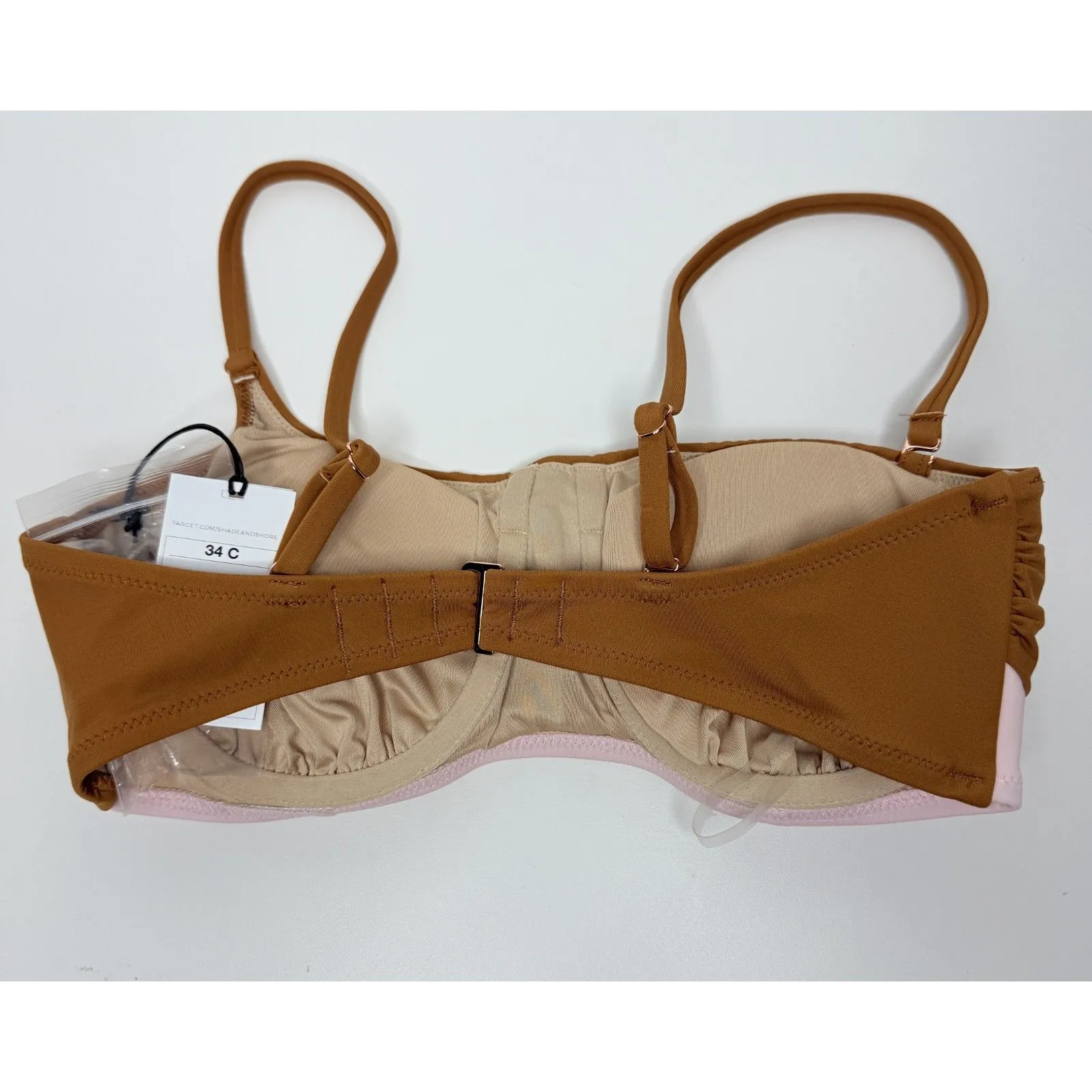 NWT Shade and Shore Adjustable Straps Brown Pink Bikini Top Sz 34C - Image 2