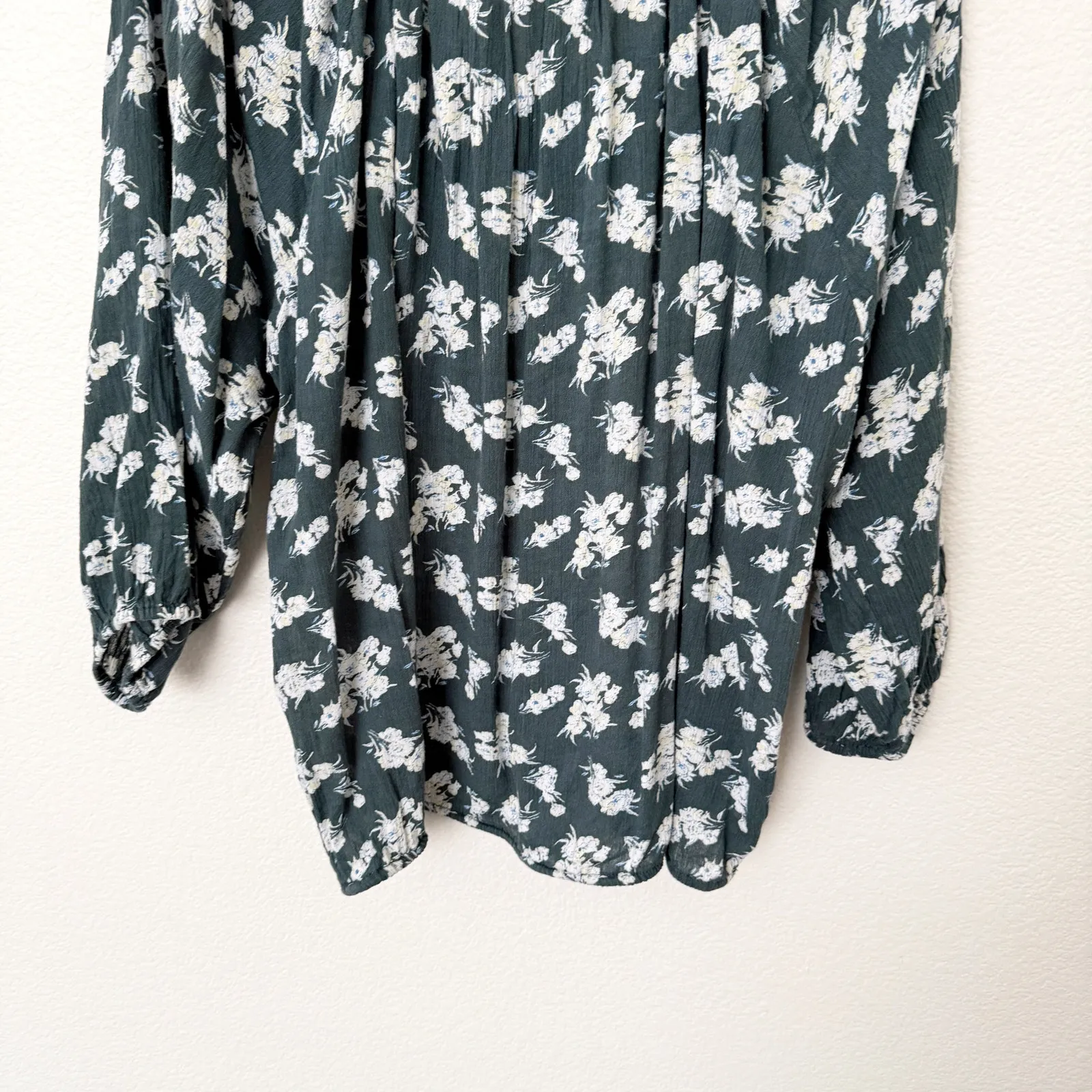 Ralph Lauren Denim & Supply Sz XL Green Floral Print Scoop Neck Boho Peasant Top - Image 7