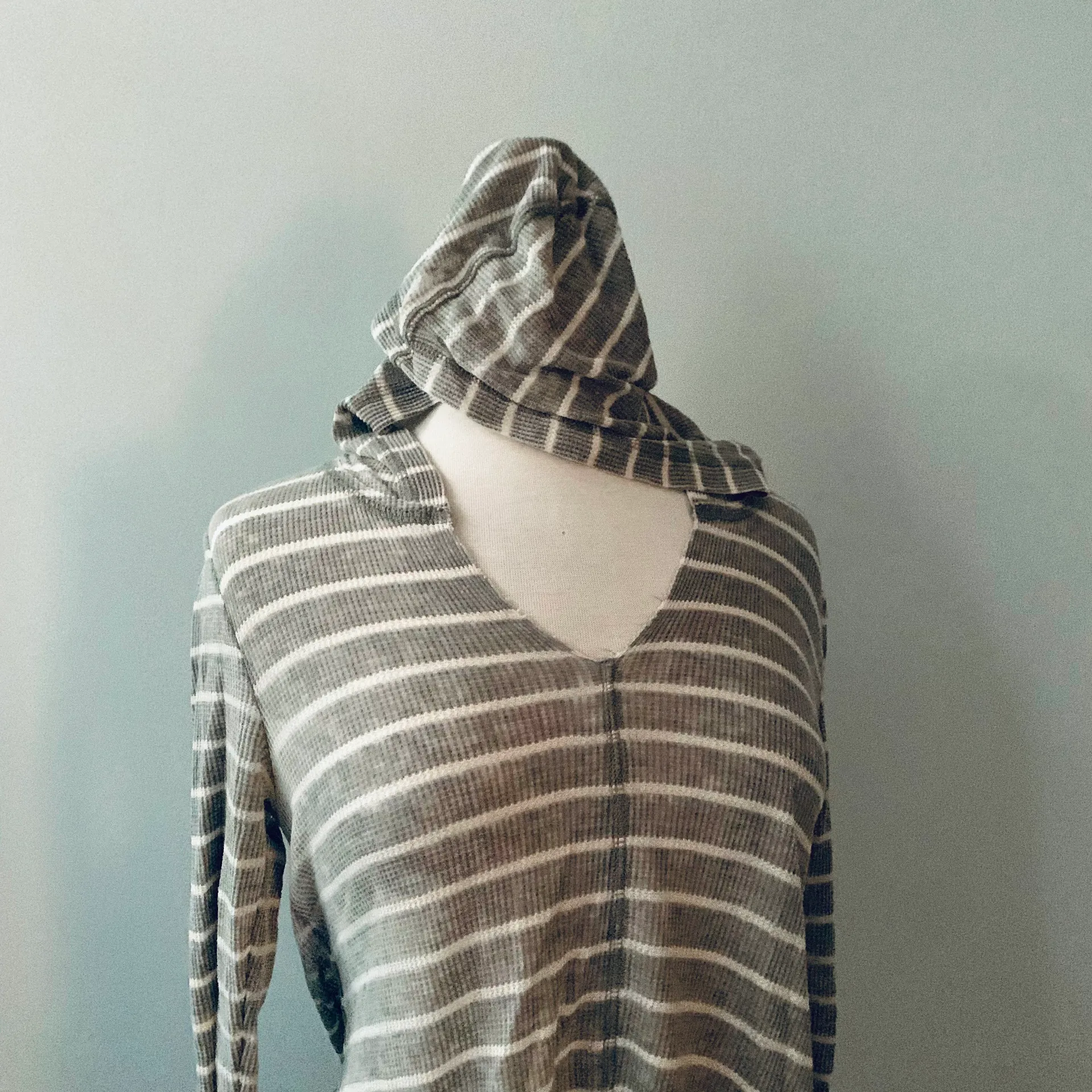 Gray White Striped Hoodie Hooded Sweatshirt - Image 5