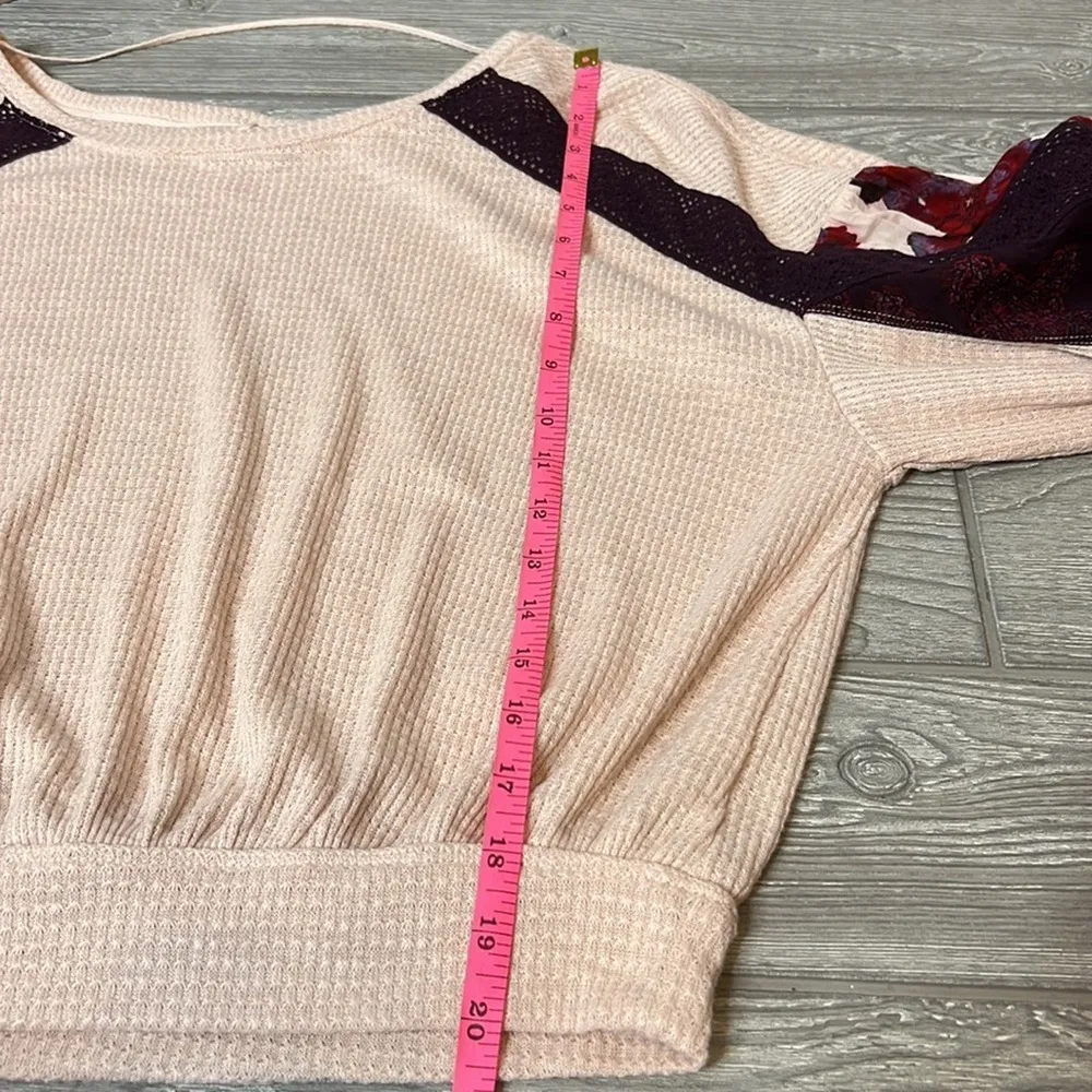 Free People Womens Casual Clash Waffle Top In Rose Balloon Sleeves Boho Sz S - Image 7
