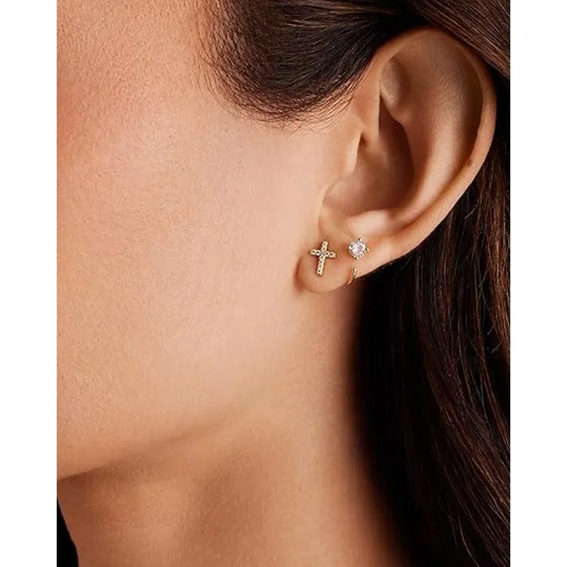 PAVOI 14K Gold Plated 925 Sterling Silver Posts Cross Earrings for Women - Image 4