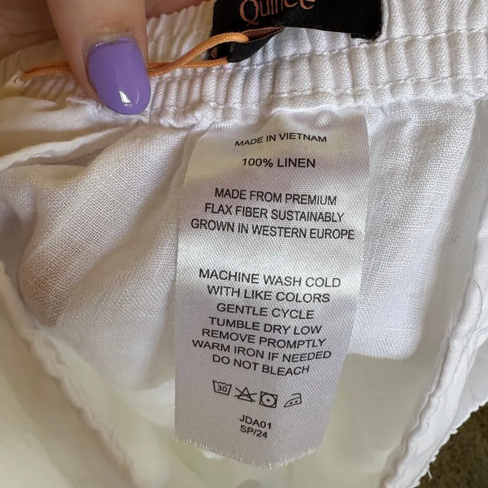 NWT Quince White Linen Mini Shorts Pull On Beach Vacation Elastic Waist Medium - Image 7