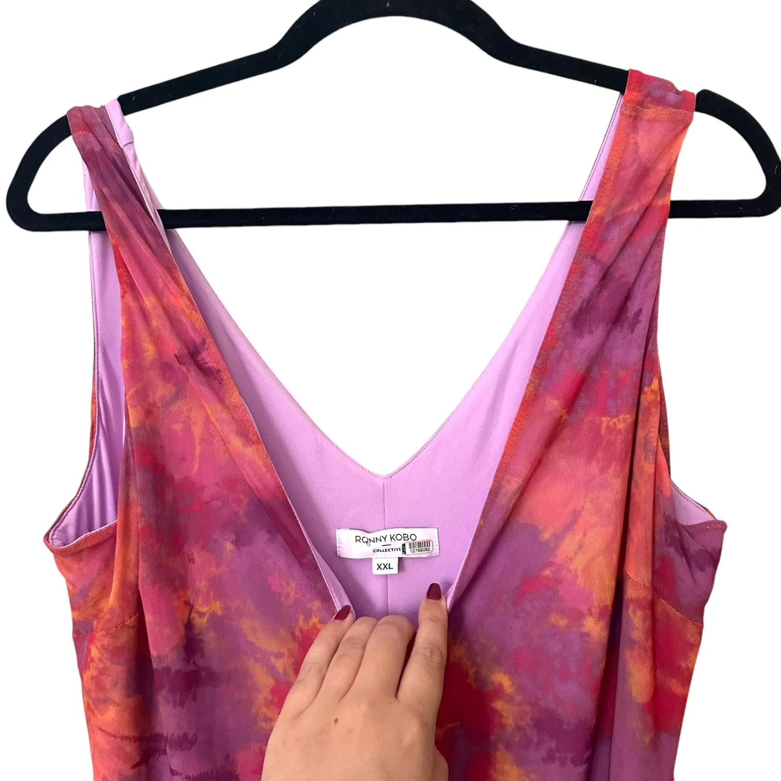 RONNY KOBO COLLECTIVE‎ Tiedye Mesh Midi Dress Pink XXL Size 2X - Image 4