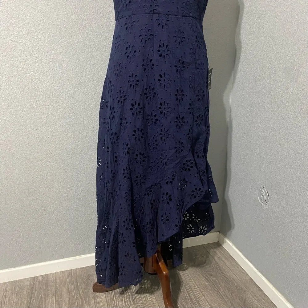 Lulus Navy Blue Holiday Sleeveless Trimmed Embroidered Asymmetric‎ Dress Sz M - Image 9