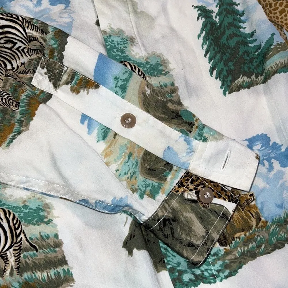 Vintage Liz Wear 90's casual button down safari animals zebra lions elephants White Size L - Image 9