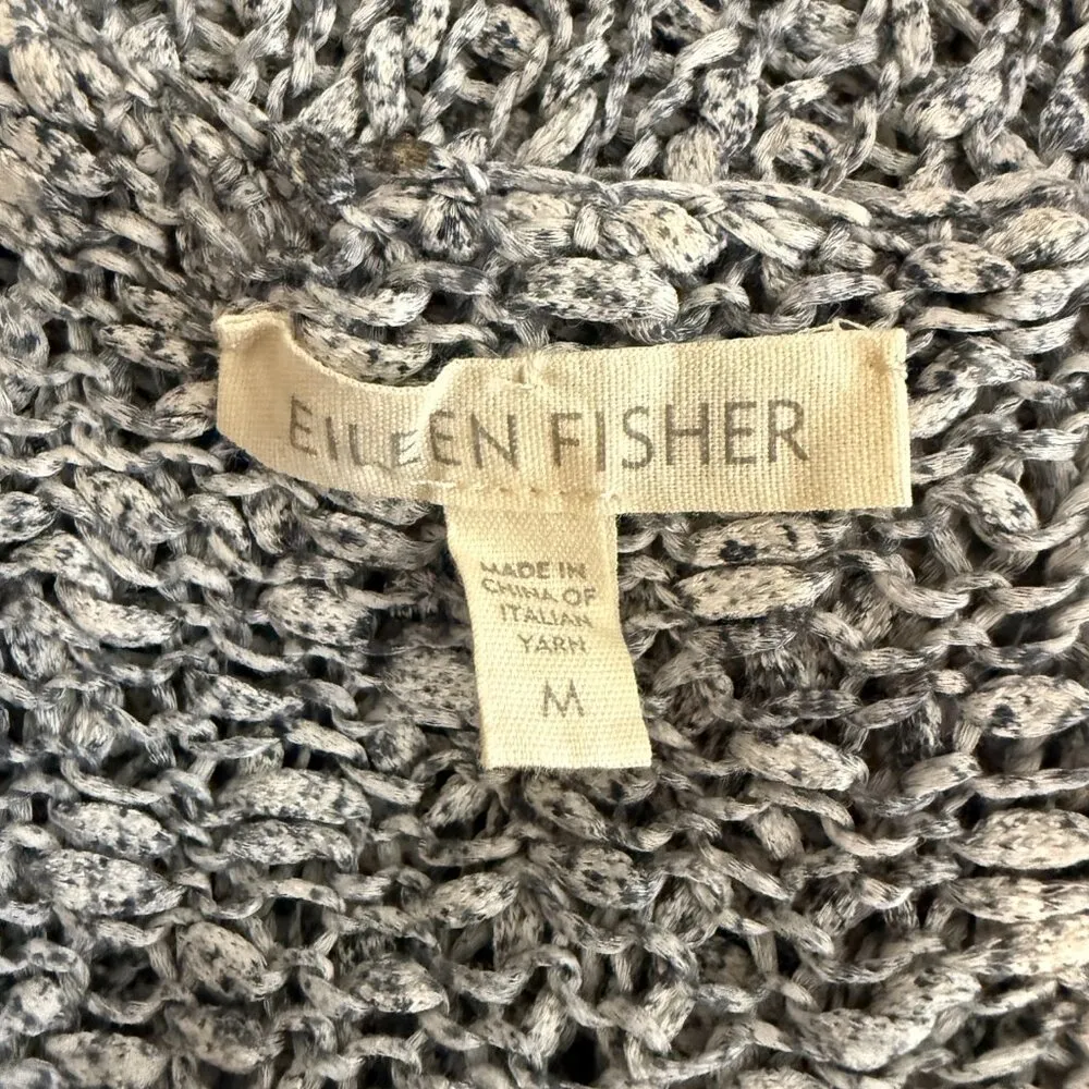 Eileen Fisher Scoop Neck Open Knit Sweater Pullover Women's Medium Gray Cotton - Image 11