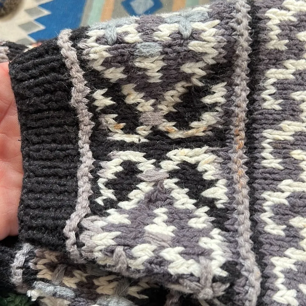 Vintage 90s tunic cowl neck cardigan sweater embroidered floral fair isle detail Size M - Image 9