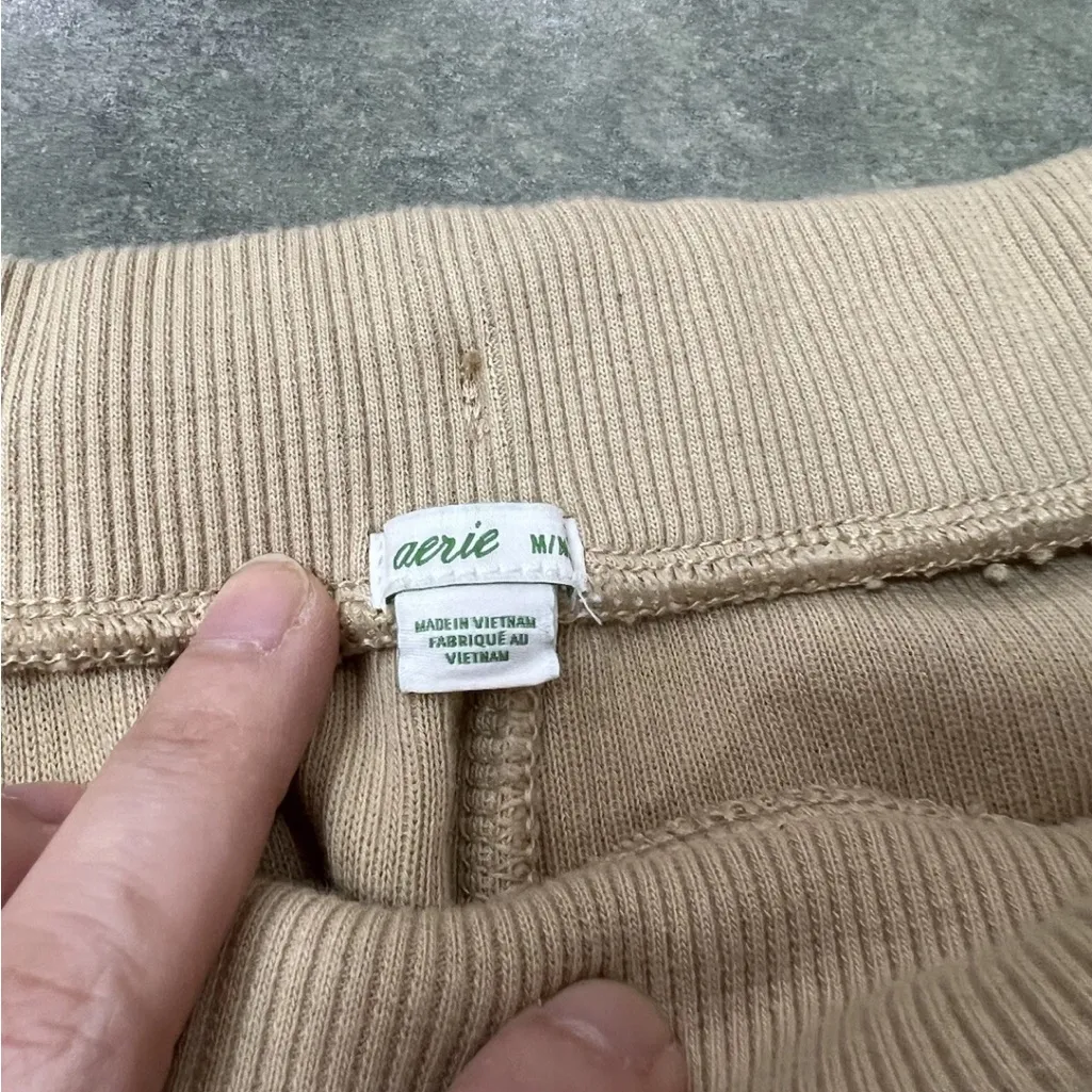 Arie Women’s 100% Cotton Ribbed Jogger Tan Sz M  Casual Cozy Preppy Comfy - Image 2