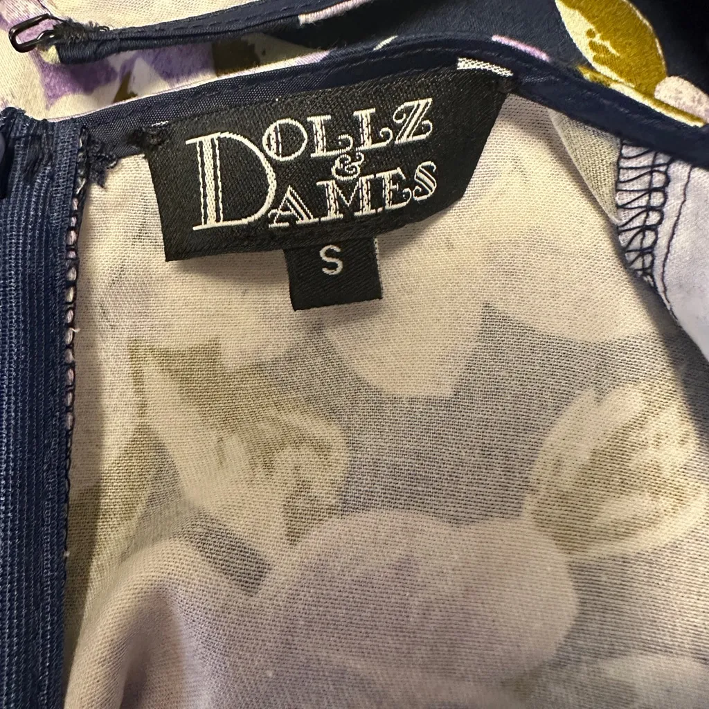 Dollz Dames Retro Pinup Swing Dress Couture Full Circle Purple Flowers Small Pink - Image 5