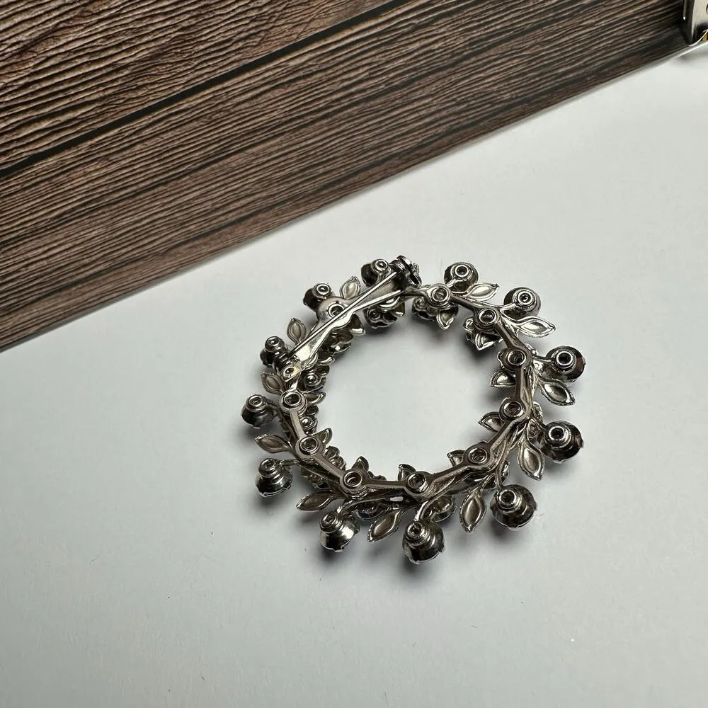 Vintage Blue And AB Aurora Borealis Rhinestone Brooch Pin Silver Tone - Image 6