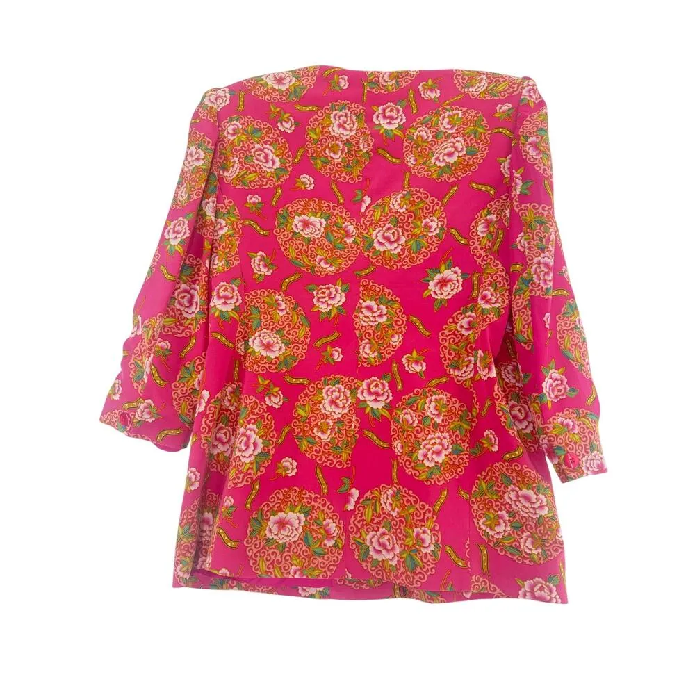 Dana Buchman 100% silk blazer in a bold pink floral print. Size 14. Button front - Image 6