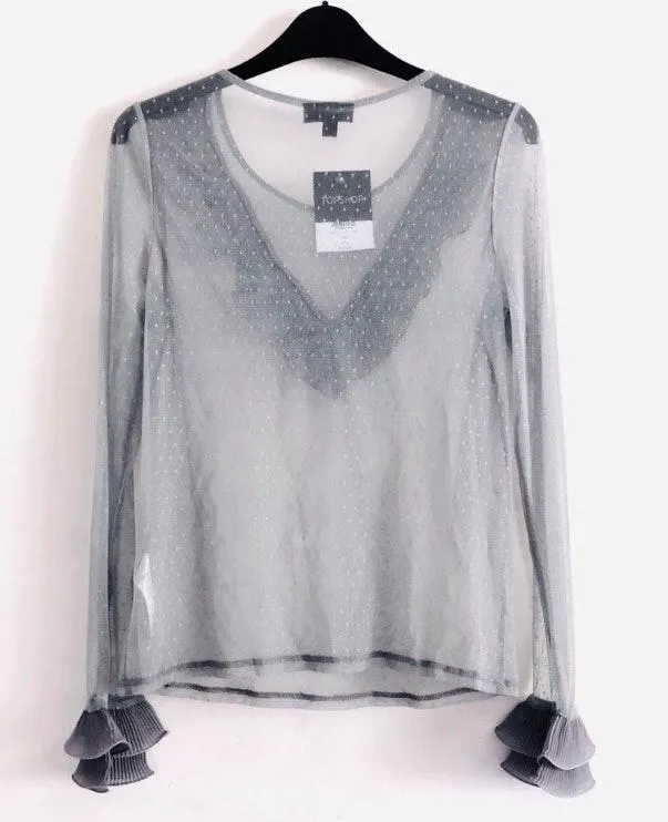 NWT Blue Swiss Dot Spot Mesh Ruffle Blouse  - Image 7